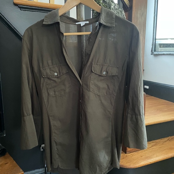James Perse Slub Cotton Khaki Button-Up Shirt - Picture 3 of 15
